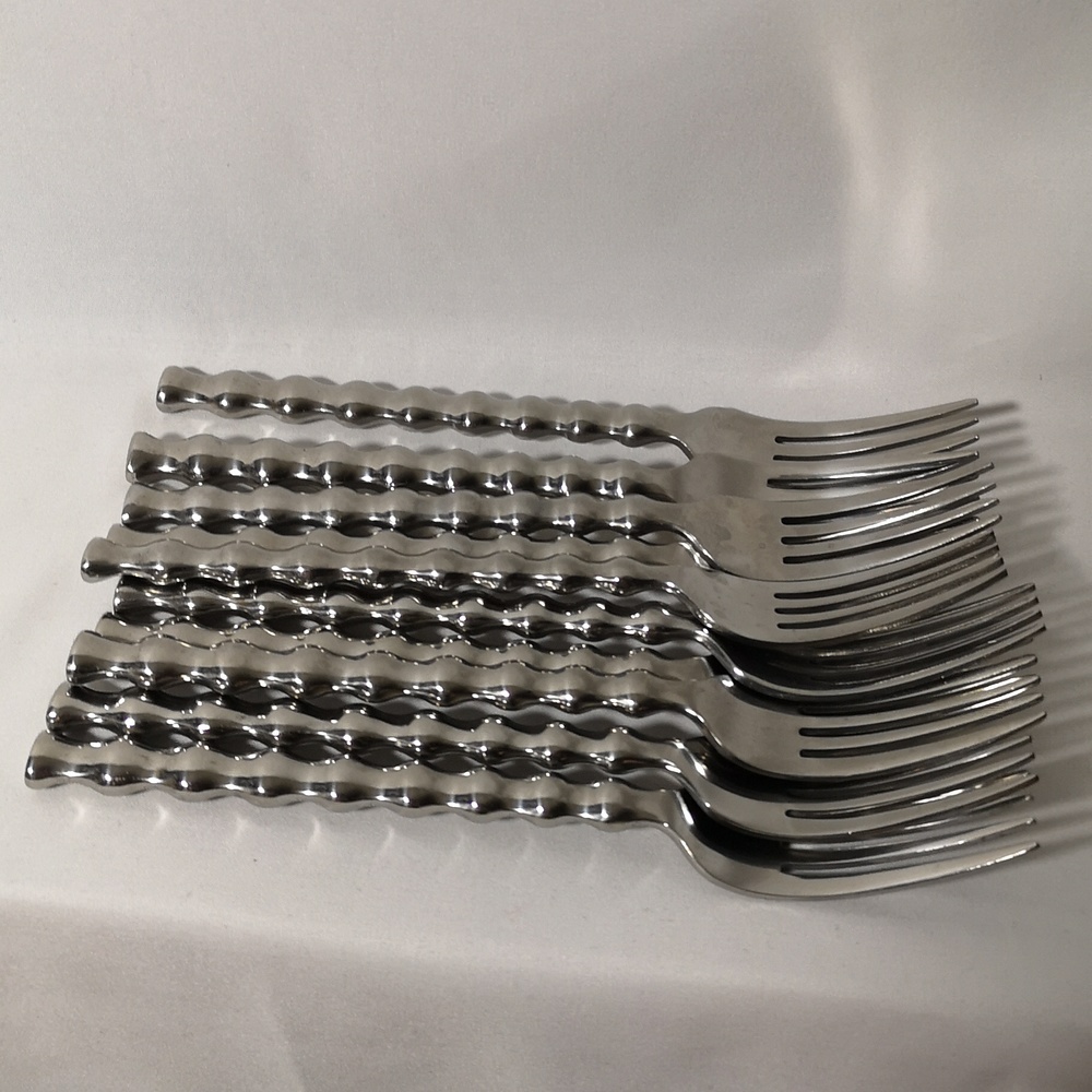 Set of Ten Large Towle Forks Krinkle-like Pattern in Great Condition Stainless